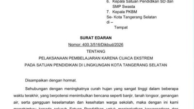 Cuaca Ekstrem di Tangsel, Disdik Terbitkan Aturan Khusus Pembelajaran Jarak Jauh 