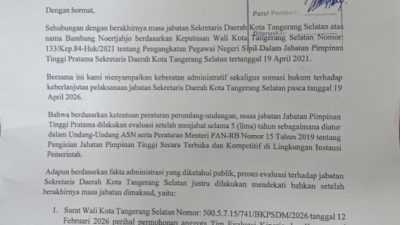 Masa Jabatan Sekda Tangsel Dipersoalkan, Aktivis Layangkan Somasi ke Wali Kota